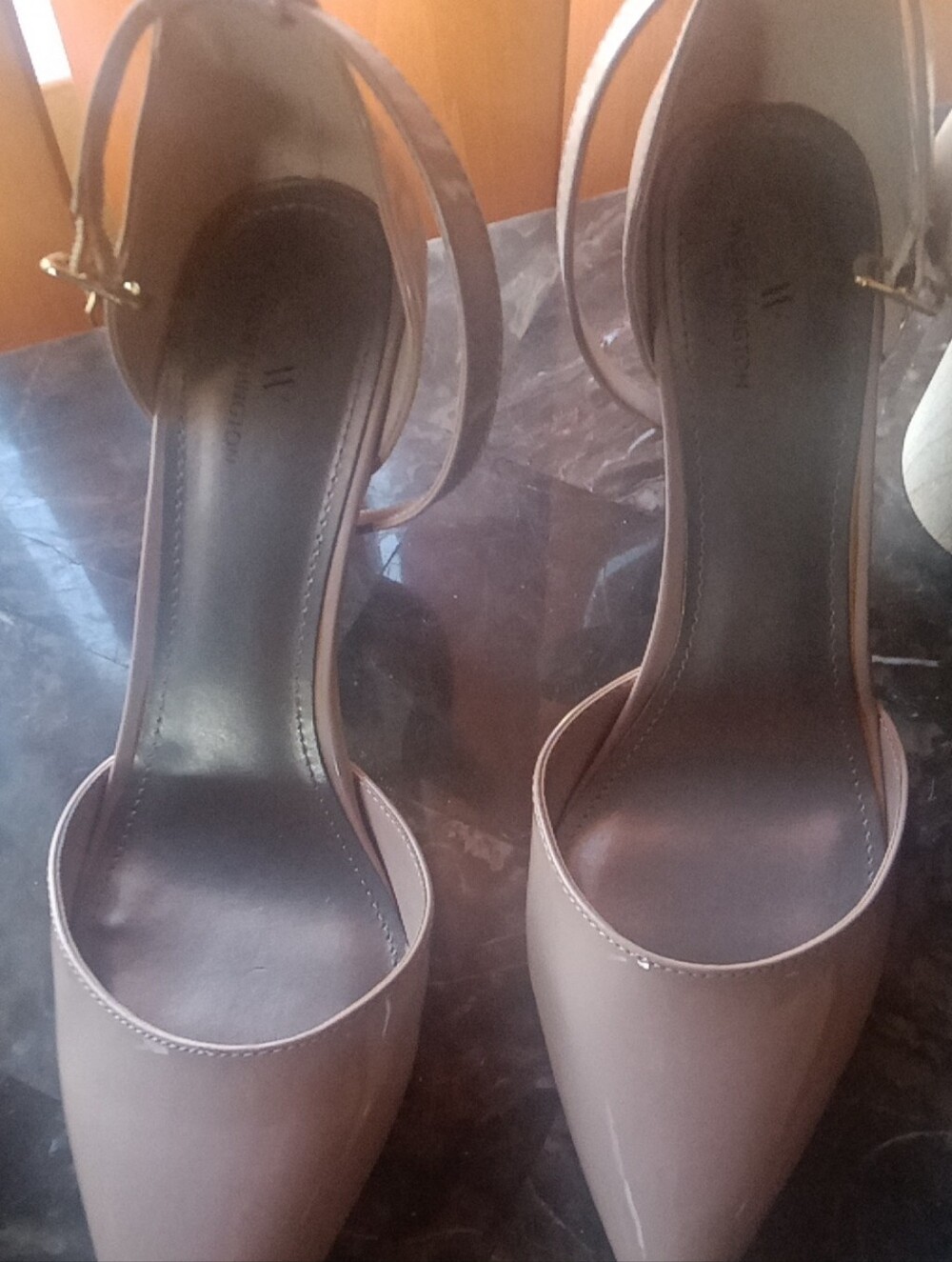 Pointed-Toe Ankle-Strap Heels in Blush Nude